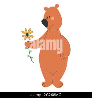 Adorable ours en forme de dessin animé tenant la fleur. Illustration vectorielle. Illustration de Vecteur