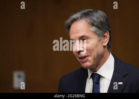 Washington, États-Unis. 08 juin 2021. Antony Blinken, secrétaire D'État DES ÉTATS-UNIS, lors de l'audition sur « UN examen de la demande de budget du département d'État pour l'exercice financier 22 » au bâtiment du Sénat Dirksen. (Photo de Lénine Nolly/SOPA Images/Sipa USA) Credit: SIPA USA/Alay Live News Banque D'Images