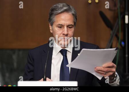 Washington, États-Unis. 08 juin 2021. Antony Blinken, secrétaire D'État DES ÉTATS-UNIS, lors de l'audition sur « UN examen de la demande de budget du département d'État pour l'exercice financier 22 » au bâtiment du Sénat Dirksen. (Photo de Lénine Nolly/SOPA Images/Sipa USA) Credit: SIPA USA/Alay Live News Banque D'Images