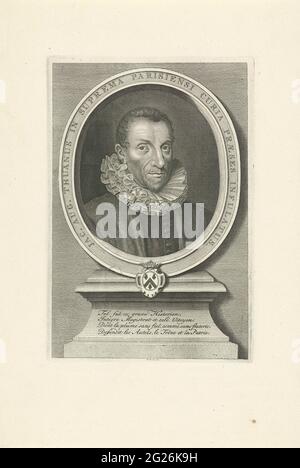 Portrait de Jacques Auguste de Thou. Jacques Auguste de Thou, historien français, collectionneur de livres et président du Parlement parisien. Avec légende française. Banque D'Images