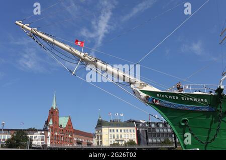 Arc et figure de proue du navire à voile historique Rickmer Rickmers au port de Gotheburg Banque D'Images