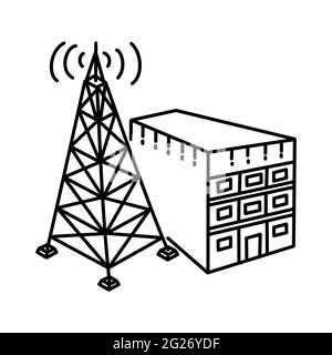 La station de radiodiffusion fait partie de l'ensemble d'icônes vectorielles dessinées à la main des activités de radiodiffusion. Illustration de Vecteur