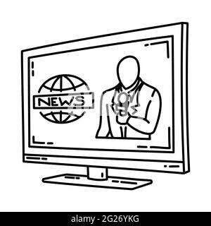 Le rapport d'actualités en direct fait partie de l'ensemble d'icônes vectorielles dessinées à la main des activités de diffusion. Illustration de Vecteur