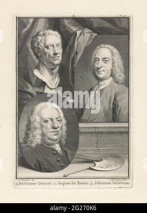 Portraits de Balthasar Denner, Jaques Ignatius de Rore et Johannes Volleeven. Banque D'Images