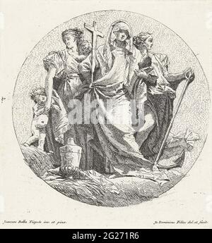 Trois vertus divines foi et espérance et amour. Les femmes incarnées par trois vertus divines: La foi avec la croix, l'espérance avec l'ancre et l'amour avec deux enfants. Banque D'Images