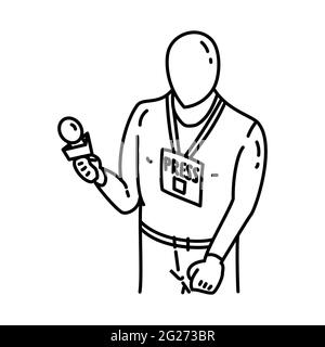 Le journaliste fait partie de l'ensemble d'icônes vectorielles dessinées à la main des activités de diffusion. Illustration de Vecteur