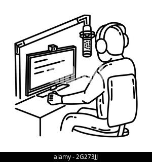 Le présentateur radio fait partie de l'ensemble d'icônes vectorielles dessinées à la main des activités de diffusion. Illustration de Vecteur