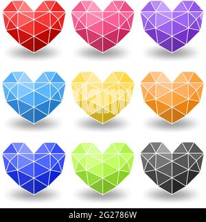 Ensemble de couleurs différentes de l'illustration du cœur géométrique Illustration de Vecteur