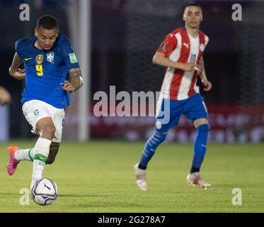 Asunción, Paraguay. 8 juin 2021; Defensores del Chaco Stadium, Asunción, Paraguay; coupe du monde de football 2022 qualificatifs; Paraguay contre Brésil; Gabriel Jesus of Brazil Credit: Action plus Sports Images/Alay Live News Banque D'Images