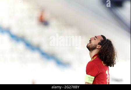 Leganes, Espagne. 8 juin 2021. Marc Cucurella d'Espagne réagit lors d'un match de football amical entre l'Espagne et la Lituanie à Leganes, Espagne, le 8 juin 2021. Crédit: Pablo Morano/Xinhua/Alay Live News Banque D'Images