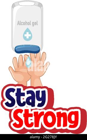 Gardez la forme de police forte avec la main en utilisant du gel d'alcool sur l'illustration blanche de fond Illustration de Vecteur