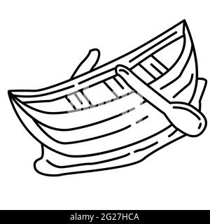 Randonnée aventure bateau, voyage, camping. Dessin d'icône à la main, contour noir, icône de vecteur de doodle Illustration de Vecteur