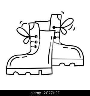 Randonnée aventure bottes, voyage, camping. Main dessiné icône design, contour noir, doodle icône vecteur icône Illustration de Vecteur