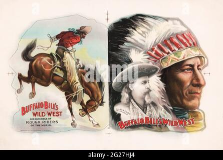 Imprimé du XIXe siècle de Buffalo Bill Cody et du spectacle hsi Wild West. Banque D'Images