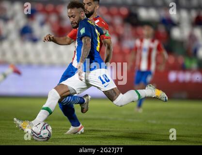 Asunción, Paraguay. 08 juin 2021 ; Defensores del Chaco Stadium, Asunción, Paraguay ; qualifications de la coupe du monde de football 2022 ; Paraguay contre Brésil ; Neymar du Brésil crédit : action plus Sports Images/Alamy Live News Banque D'Images