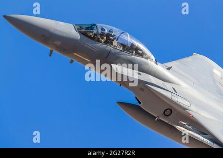 Un aigle F-15D de la US Air Force au départ. Banque D'Images