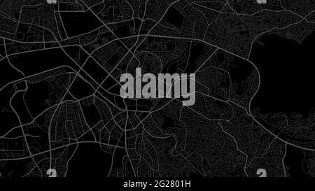 Carte d'information vectorielle de la ville d'Ankara en noir et gris foncé, illustration de la cartographie des rues et de l'eau. Format écran large, design numérique plat str Illustration de Vecteur