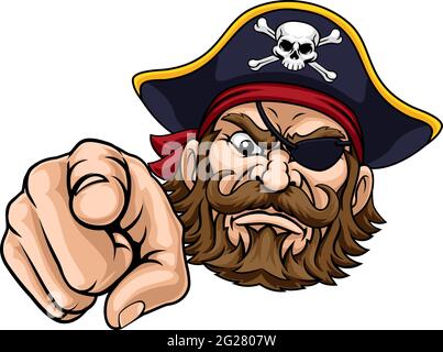 Le capitaine pirate Personnage Mascot Pointing Illustration de Vecteur