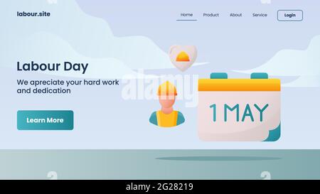 campagne de la fête du travail pour le site web accueil page d'accueil page d'accueil modèle de bannière avec dessin animé couleur modèle de dessin vectoriel de style plat Banque D'Images
