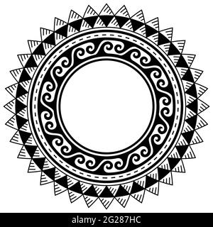 Motif vectoriel de mandala de style tatouage polynésien, cadre géométrique tribal hawaïen ou motif de bordure Illustration de Vecteur