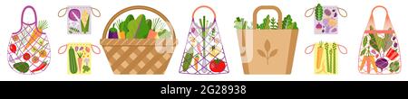 Légumes dans des sacs écologiques sans déchets Illustration de Vecteur