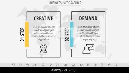 Rectangles infographiques avec icônes. Vecteur business concept de 2 étapes par étape, options, carrés. Modèle avec 2 manières pour diagramme, web, bannière, presen Illustration de Vecteur