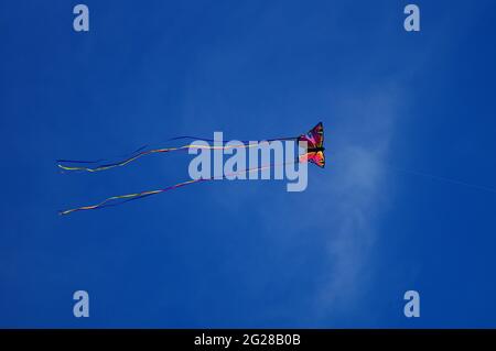 Un cerf-volant en forme de papillon dans le ciel bleu Banque D'Images