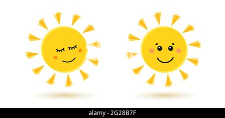 Soleil gai avec les yeux ouverts et fermés. Veille et se réveille. Illustration vectorielle Illustration de Vecteur
