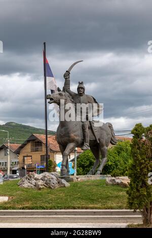 Miloš Obilić légendaire chevalier serbe XIV, statue à cheval à Gracanica, près de Pristina, Kosovo, Serbie Banque D'Images
