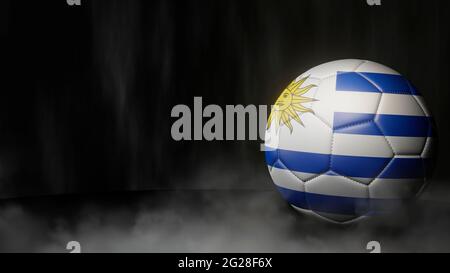 Ballon de football aux couleurs drapeau sur fond abstrait foncé. Uruguay. Image 3D. Banque D'Images