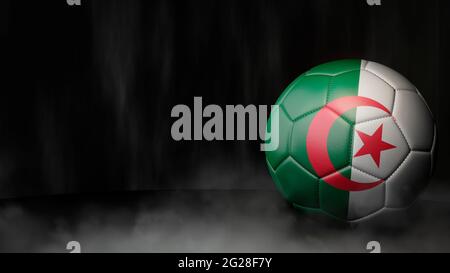 Ballon de football aux couleurs drapeau sur fond abstrait foncé. Algérie. Image 3D. Banque D'Images