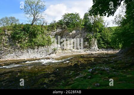 La rivière Wharfe à Loup cicatrice sur la voie des Dales, Burnsall, Yorkshire Dales Banque D'Images