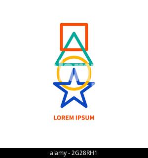 Formes géométriques connectées les unes aux autres. Carré, cercle, triangle, étoile connectés. Logo d'entreprise. Icône de lien abstrait. Illustration de Vecteur