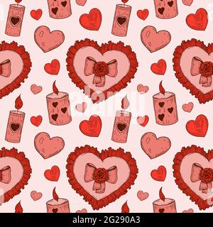 Motif Saint-Valentin sans coutures dessiné à la main. Illustration vectorielle dans le style d'esquisse Illustration de Vecteur