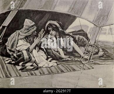 LE CONSEIL D’ABRAM À SARAI. Genèse. xii. 13. «dites, je te prie, tu es ma sœur: Que ce sera bien avec moi pour toi; et mon âme vivra à cause de toi.» D'après le livre ' l'ancien Testament : trois cent quatre-vingt-dix-six compositions illustrant l'ancien Testament ' partie I par J. James Tissot publié par M. de Brunoff à Paris, Londres et New York en 1904 Banque D'Images