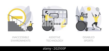 Les personnes handicapées dans l'environnement social résumé concept illustrations vectorielles. Illustration de Vecteur