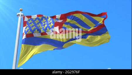 Drapeau de l'Yonne en Bourgogne Franche Comté, France. rendu 3d Banque D'Images