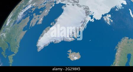 Vue sur le pays du Groenland, dans l'Arctique avec l'océan atlantique et l'océan Arctique Banque D'Images