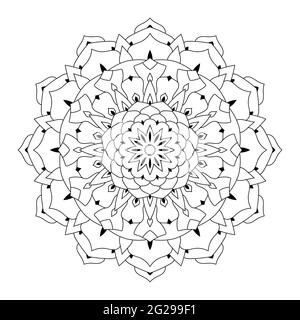 Contour autour Mandala ornement isolé sur fond blanc. Motif floral oriental pour tatouage, décoration de mariage, henné mehndi, page de livre de coloriage, Illustration de Vecteur