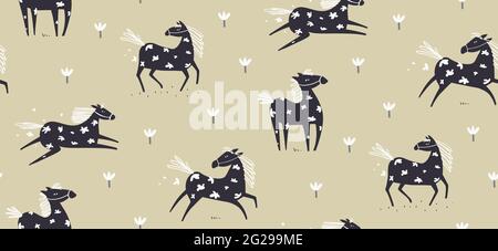 Motif scandinave sans couture pour la course à pied de Wild Horse Illustration de Vecteur