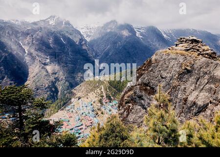 Village de Namche Bazar, Népal la porte du mont Everest Banque D'Images