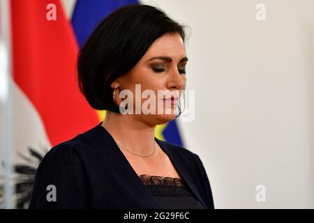 Vienne, Autriche. 9th juin 2021. Foyer de presse après le Conseil des ministres avec Elisabeth Köstinger, ministre fédérale de l'agriculture, des régions et du tourisme (ÖVP). Banque D'Images