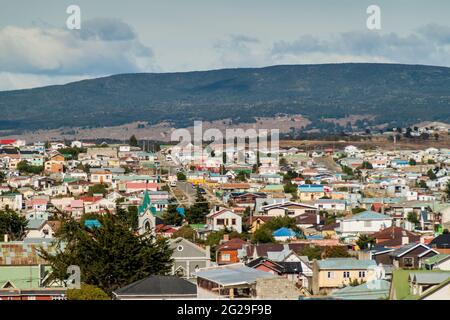 Vue aérienne de Punta Arenas, Chili Banque D'Images