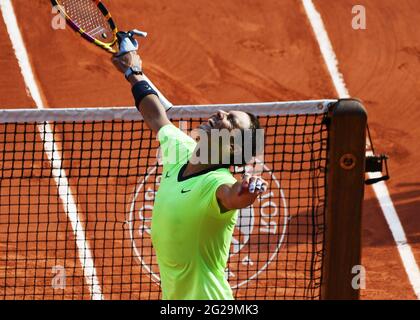 Paris, FRA. 09e juin 2021. Paris, Roland Garros, French Open Day 11 09/06/2021 Rafa Nadal (ESP) remporte le quart de finale du match Credit: Roger Parker/Alay Live News Banque D'Images