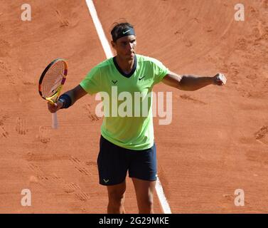 Paris, FRA. 09e juin 2021. Paris, Roland Garros, French Open Day 11 09/06/2021 Rafa Nadal (ESP) remporte le quart de finale du match Credit: Roger Parker/Alay Live News Banque D'Images