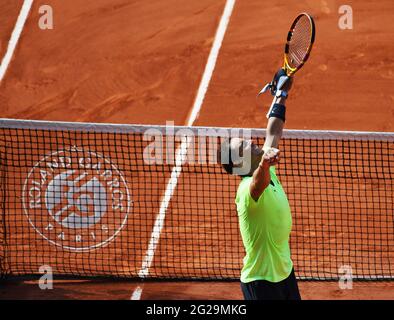 Paris, FRA. 09e juin 2021. Paris, Roland Garros, French Open Day 11 09/06/2021 Rafa Nadal (ESP) remporte le quart de finale du match Credit: Roger Parker/Alay Live News Banque D'Images