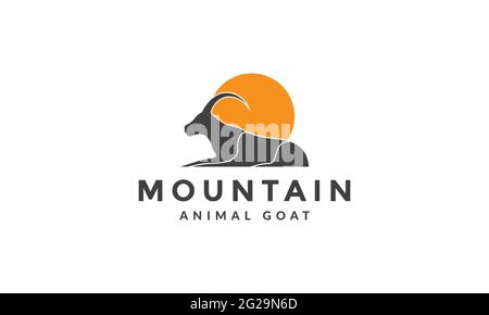 chèvre de montagne avec logo de coucher de soleil vector icône dessin d'illustration Illustration de Vecteur