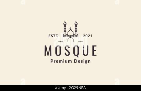 lignes vintage dôme mosquée avec logo tour vecteur icône dessin Illustration de Vecteur