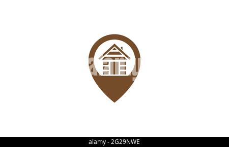 maison en bois avec emplacement de carte d'épingles logo vecteur icône illustration design Illustration de Vecteur