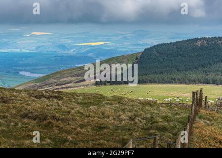 Paysages irlandais. Croghan montagne couverte de nuages avec des sorts ensoleillés. Côte est de l'Irlande. Banque D'Images